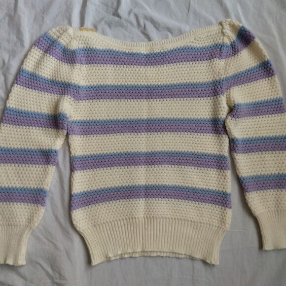 Andrew St. John Sweater Ivory Purple Retro Granny Grandmacore Women's Size Small - Picture 10 of 13
